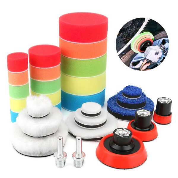 BestCool Polierschwamm für Auto, 29pcs Polierpad Set Wolle Polierset Polierteller