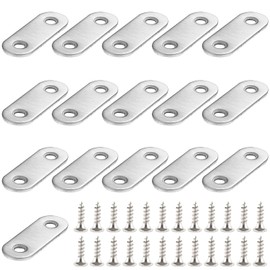 Joint Hardware, Straight Plate, Fixed Repair Plate, Stainless Steel Flat Fixing Bracket, Set of 16, Includes Stainless Steel Screws, Suitable for Securing Tables, Drawers, Chairs, etc. in the Home and