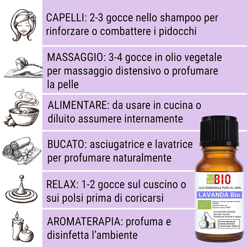 Lavanda Bio Olio essenziale 100% Puro 30 ml - Uso