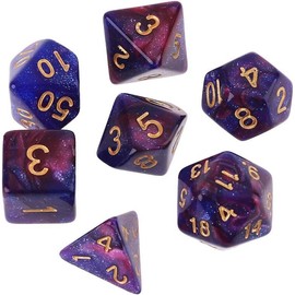 7Pcs/Set Purple Dichromatic D4 D6 D8 D10 D12 D20 Polyhedral Dices Numbers Dials Desktop Board Game Dice Bags with Drawstring Role Playing Dice Dice and Accessories