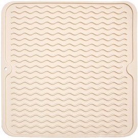 Silicone Dish Drying Mat for Multiple Usage, Easy clean, Eco-friendly, Heat-resistant Dish Drainer Mat for Kitchen Counter,Sink,Refrigerator or Drawer liner (12" x 12", BEIGE)