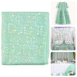 SLTAXAR Tulle Fabric Glitter Green Decorative Fabric with Stars Sparkly Fabric 160 x 200 cm Glitter Tulle Ribbon Decorative Fabrics Glitter Yarn Tulle Soft and Fine Decorative Ribbon for DIY Clothing