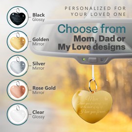 TYLDUM Mothers and Fathers Day Gift Heart Shape Rearview Car Mirror Charm Double Sided Engraving Blessing and Travelers Prayer for Dad, Mom, Husband, Wife, Loved One (Mom, Golden Mirror)