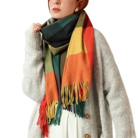 Enwokran Women Scarves Soft Plaid Wrap, Long Oversized Soft Warm Tartan Wraps Wool Spinning Tassel Shawl Stole Scarf Blanket,Great Christmas or Birthday Gift for Lady Women Girls (Colorful)