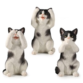 Veronese Design 3 3/4 Inch Black and White Kittens Hear Speak See No Evil Resin Figurine Miniature, WU78108YA