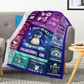 Tinerpoim Penguin Blanket,Penguin Gifts for Women Girls, Penguin Loves Throw Blanket, Penguin Lovers Birthday Gifts Decor for Adults Kids 50" X 40"