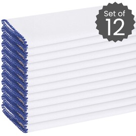Cotton Clinic Cloth Napkins with Trim - Everyday Use Table Dinner Napkins - Soft Durable Washable - Ideal for Dinner Party Wedding Christmas Easter - Set of 12-20x20 inches Navy Blue White Napkins