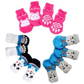 CHUANGOU Pack of 12 Indoor Non-Slip Dog Socks, Non-Slip Dog Socks, for Small, Medium Dogs, Cats, Puppies, Old Pets (M)