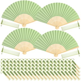Tatuo 80 Pcs Hand Fans Bamboo Silk Folding Fans Handheld Fans Foldable Fans Makeup Fans Chinese Decorative Folding Fans Cosplay Decorations Men Women Party Festival Performance(Sage Green)