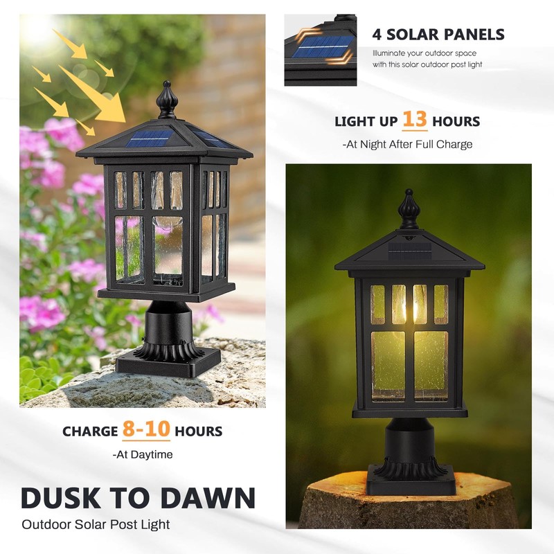 zeyu 19 Inch Solar Post Light with Pier Mount, Modern