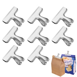 Fenglin-joy Locking Clips Made of Stainless Steel, Pack of 8 Letter Clips Chip Stainless Steel Bag Clips 76 mm Bags Sealing Clips for Photos, Kitchens and Office (Silver)