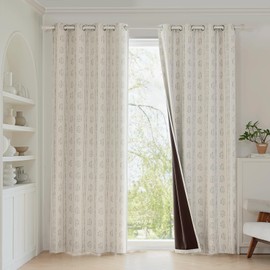 ugoutry 100% Boho Blackout Curtains 84 Inches Long for Bedroom, Grey on Beige Patterned Bohemian Curtains for Living Room, Geometric Striped Thermal Insulated Window Drapes Gromment Top 2 Panels