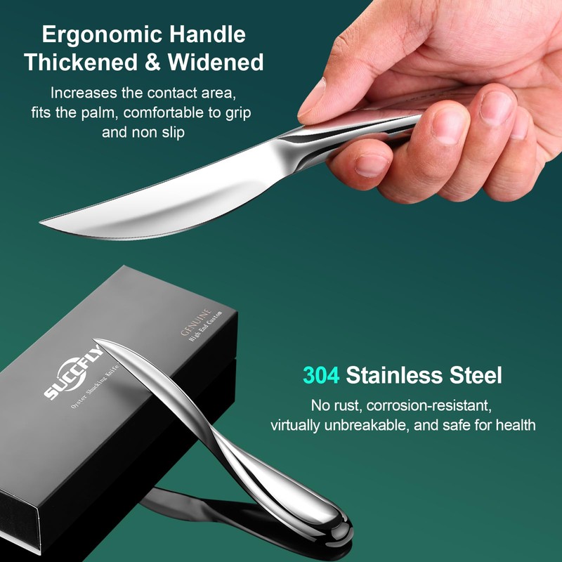 SUCCFLY Premium Oyster Shucking Knife，Stainless Steel Oyster Shucker Tool，Sturdy &