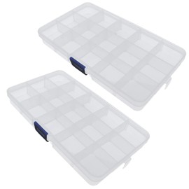 Xiaoyztan 15-Grid Plastic Component Organizer Case Container for Small Parts Hardwares or Crafts, Pack of 2