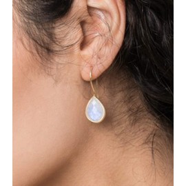 MadamLili - Ohrringe Mondstein Tröpfchen - Silber Vergoldet 925 Sterling - Moonstone Ohrhänger Hängend Echtsilber - Exklusive Schmuckbox