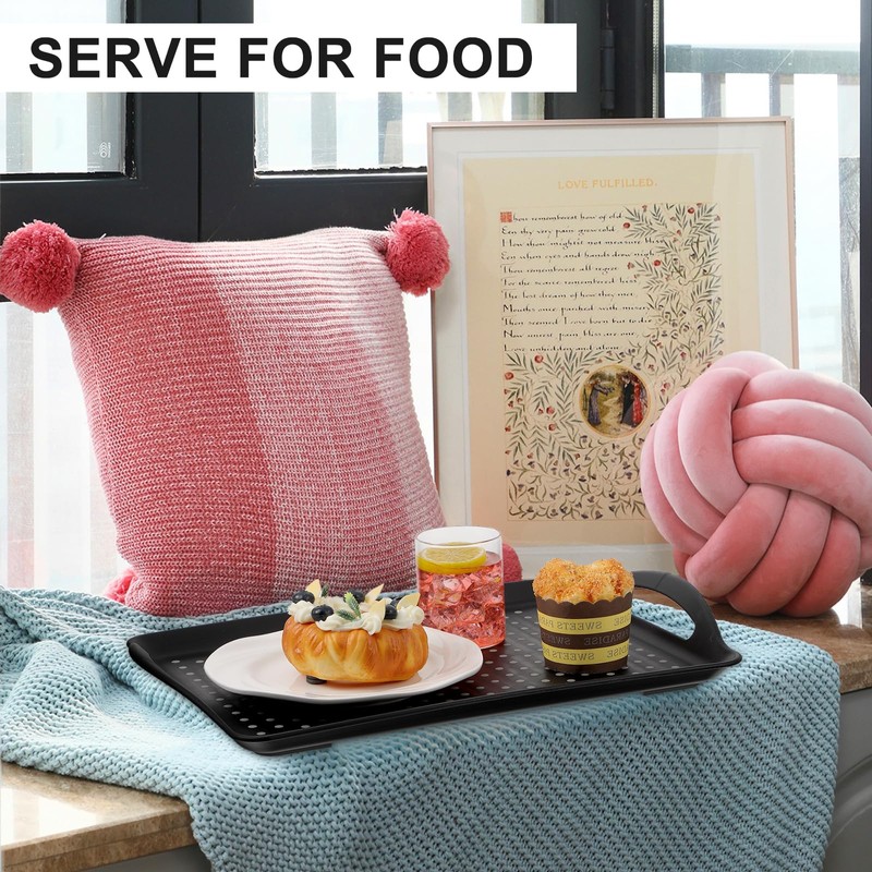 3 Pcs Anti-Slip Serving Trays with Handles, Rectangular Food Serving