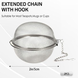 2-Pack 304 Stainless Steel Mesh Tea Infuser with Extended Chain Hook – Perfect for Brewing Loose Leaf Tea, Spices & Seasonings (Diameter 2.8 inches)