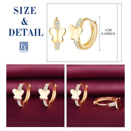 Yumilok Schmetterling Ohrringe Zirkonia Creolen 925 Sterling Silber Creolen Ohrringe für Frauen Damen Mädchen Kinder Gold