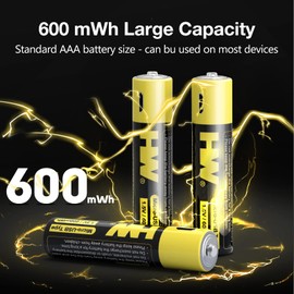 HW Rechargeable Li-ion AAA Battery, Li-ion USB Rechargeable AAA Battery Constant Output 1.5V, 1 Hour Fast Charge with USB Cable,1000 Cycles Charge Life-Span,4 Packs