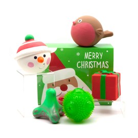 PETSLA Dog Christmas Toys Holiday 5 pcs Gift Set Bundle– Dog Chew Toys Dog Christmas Latex Dog Squeaky Toys, Dog Ball and Rubber Jack High Bounce Agility Training Toy