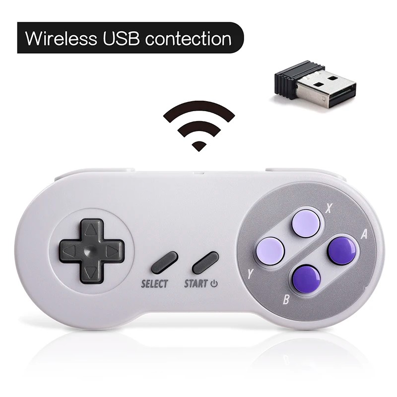 2.4GHz Wireless SNES Controller Gamepad + USB Receiver Compatible with
