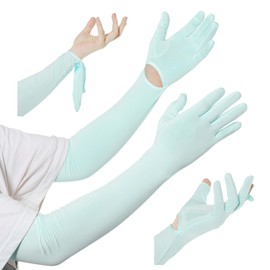 [CAPASTEC] アームカバー uvカット 冷感 アームスリーブ 手袋付き 日焼け防止 紫外線対策 スポーツ ランニング 運転用 自転車 男女兼用 ひんやり ミントグリーン