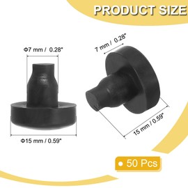 PATIKIL Glass Table Top Bumpers, 50 Pcs 7mm Thread Diameter Soft Stem Black Bumpers Rubber Grippers Anti-Slip Pads Table Plugs for Glass Table Furniture Cabinet