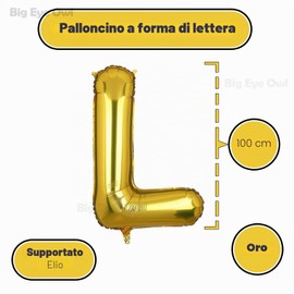 Palloncino Lettere L Oro XXL Grandi 100 cm Mylar Alfabeto Ballon Per Anniversario Festa Compleanno,Baby Shower,Matrimonio Decorazione (Oro L)