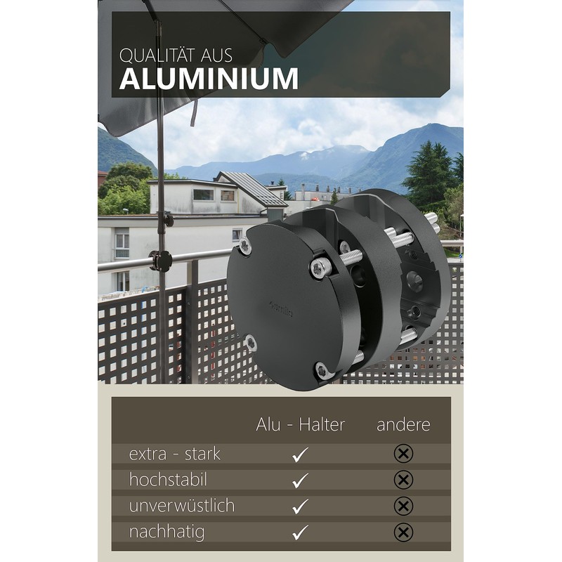 4smile Parasol Holder Balcony Railing - Aluminium Parasol Balcony Holder