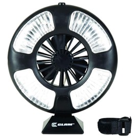 CLAM 8429 Portable Tabletop/Hanging Battery Powered 2 Speed Fan/LED Light Combo for Screen Tent, Ice Fishing Shelter, or Hunting Blind, Large