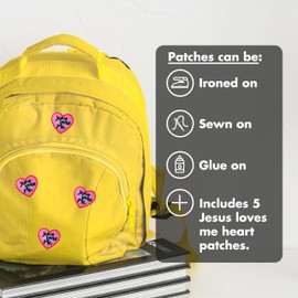 Laughing Lizards Jesus Loves Me Heart Patches (5-Pack) Religious Iron On Patch Embroidered Applique - Embellishments for Clothing, Jackets, Backpacks, and Decorations (5 Pack Jesus Loves Me)