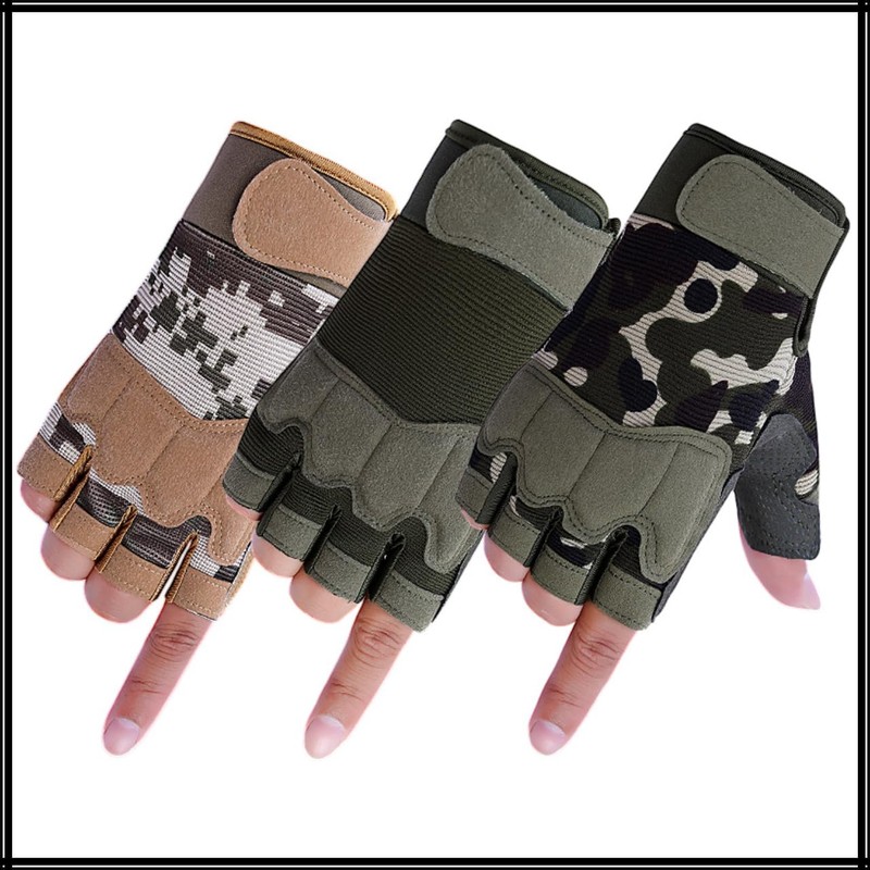 [ホワイトファング] グローブ ハーフフィンガー カモフラ オートバイ アウトドア スポーツ メンズ レディース NT363(ブラック)