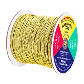 Mandala Crafts 3mm 50 Yds Roll of Metallic Gold Elastic Bands for Sewing - 1/8 Flat Elastics Cord - 1 8 Inch Braided Stretch Straps for Crafting