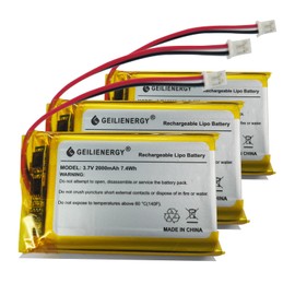 GEILIENERGY Lithium Polymer Battery 3.7V 2000mAh 103454 Lipo Rechargeable Battery Pack with 2 Wires JST 2.0mm Connector for Speaker and Wireless Device(3-Pack)