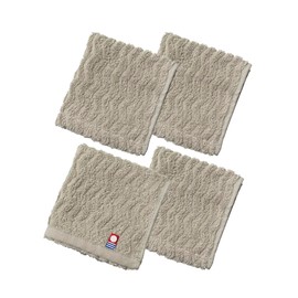 [aso] Hand Towel, Imabari Towel, Set of 4, Medium Thick, 8.7 inches (22 cm) Square, 100% Cotton, Made in Japan, Towel Handkerchief, Moffin Moffin, Individual Packaging (Set of 4, Beige Pattern