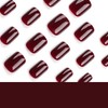 MouyouGlow Press on Nails Short, Squoval Cherry Red Plain Glossy