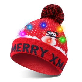 TAGVO LED Light Up Hat Beanie Knit Cap, Colorful LED Xmas Christmas Beanie