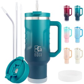 BOGI Tumbler with Handle and Straw, 2 in 1 Lid, Stainless Steel Tumbler with Lid and Straw, Leakproof, Insulated Reusable Travel Coffee Cup, Cup Holder