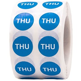 Blue Thursday Days of The Week Stickers | 13 mm 0.5" Inch Round | 1000 Pack