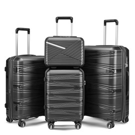 Outill 4 Piece Set Carry On Luggage, Feather-Light & Robust, Expandable, Spinner-Wheeled Suitcase. TSA-Locked. Perfect for Business & Family Travels (Black)