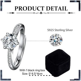 THXFUNAREA Silver 925 Women's Engagement Ring, Adjustable Shiny Cubic Zirconia, Silver Rings, Wedding Rings, Engagement Promise Rings, Finger Ring, Proposal Ring, Women's Jewellery, with Gift Box