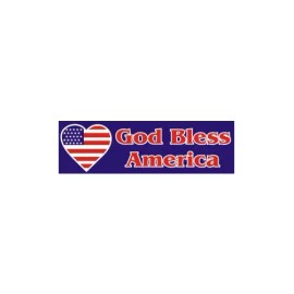 God Bless America American Flag Heart 2.5x8 Inch Vinyl Bumper Sticker