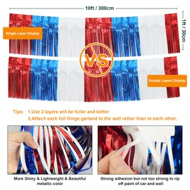 2 Pack 10 Feet Parade Float Decorations for Trailer Car, Foil Fringe Tinsel Streamers Banner Garland for 4th of July Wedding Graduation Homecoming Party Decoration (Royal Blue Red White)