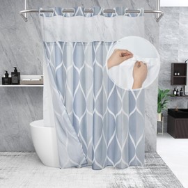 Yiatn Light Blue Hook Free Shower Curtain with Snap in Liner - Hotel Style with See Through Mesh Top Window, Modern Geometric Waterdrop Design,Waterproof and Washable,- 71x74 INCH