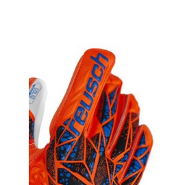 Reusch Attrakt Starter Solid Finger Support Junior Goalkeeper Gloves Children Teenagers Football Gloves Finger Protection for All Weather Conditions and Pitch Surfaces, Orange/Blue, 6