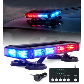 LUMENIX 72 LED Rooftop Emergency Strobe Light Bar w/Control Panel Magnetic Base Warning Flashing Beacon Caution Traffic Lightbar for Police Cop First Responder Vehicles Patrol Trucks - Red Blue