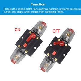WOHHOM 30A 40A 50A 60A 80A 100A 150A Audio Circuit Breaker Auto Car Stereo Inline Fuse Holders Inverter, Manual Reset 12V-24V DC for Automotive Marine Boat Audio System Protection (20A)
