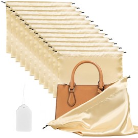 12 Pack Dust Bags for Handbags and Purses, Silk Dust Cover Bag for Handbags Purses Shoes Boots, Drawstring Bag Travel Storage Pouch (Champagne, 23.6 × 19.6 in)
