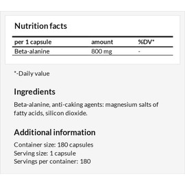 Beta Alanine 800 mg pro Capsule - 180 Vegan Capsules - 6 Months Supply - Amino Acid Supplement by MZ
