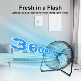 Uthfy 20 Inch High Velocity Heavy Duty Fan, Metal Industrial Floor Fan with 3 Speeds, 360° Adjustbale Tilting for Warehouse,Workshop, Factory and Basement, Black